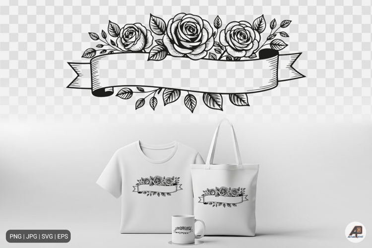 Rose Floral Ribbon Banner SVG PNG
