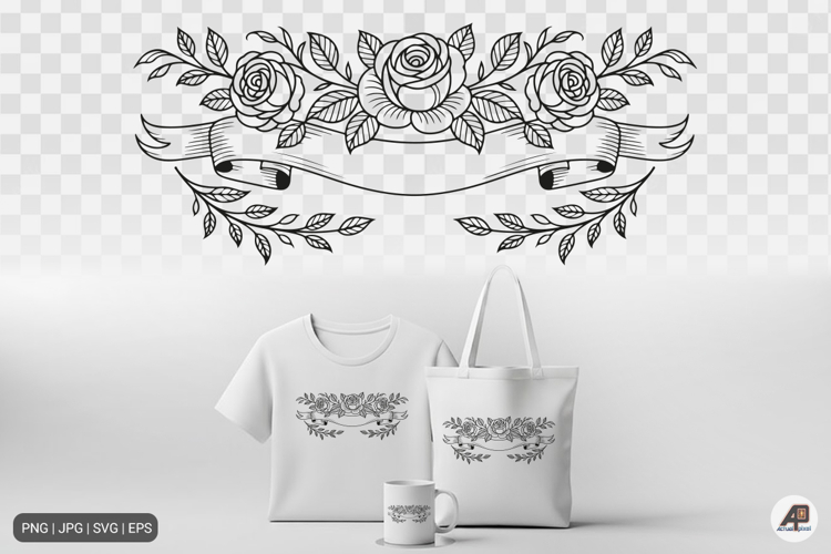 Rose Floral Ribbon Banner SVG PNG