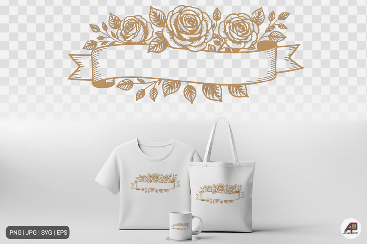 Rose Floral Ribbon Banner SVG PNG