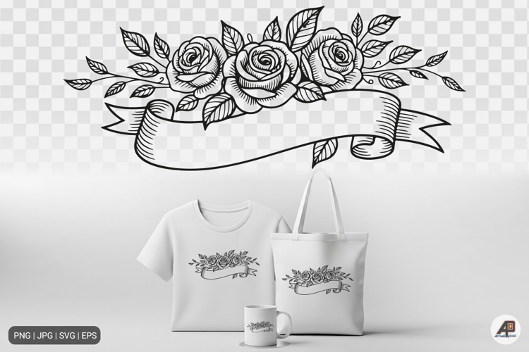 Rose Floral Ribbon Banner SVG PNG