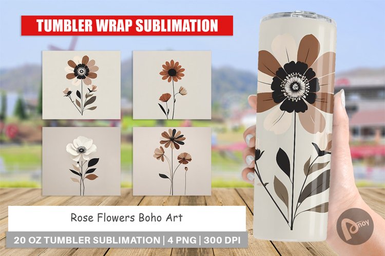 Tumbler Sublimation Wrap Rose Flowers Boho Art