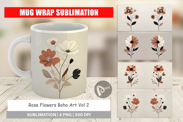 Mug Wrap Design Rose Flowers Boho Art