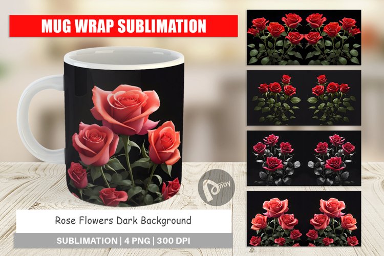 Mug sublimation design Rose Flowers Dark