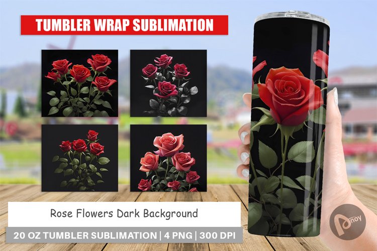 Rose Flowers Dark Tumbler Sublimation Wrap