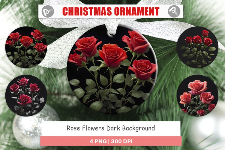 Rose Flowers Dark Christmas Ornaments