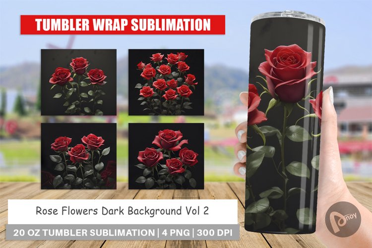 Rose Flowers Dark Tumbler Sublimation Wrap