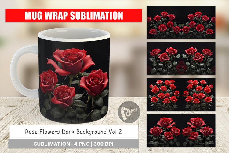 Mug sublimation design Rose Flowers Dark