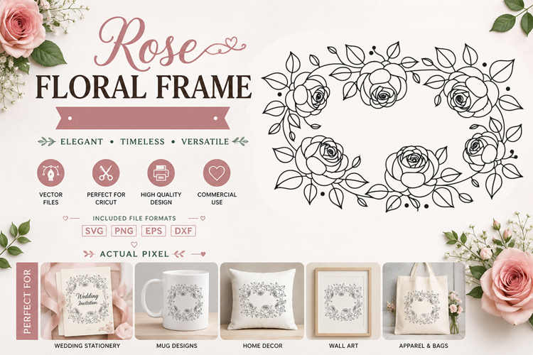 Roser Floral Frame SVG PNG