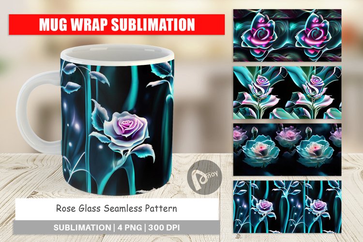 Mug Wrap Design Rose Glass Pattern
