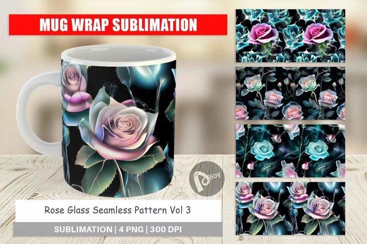 Mug Wrap Design Rose Glass Pattern
