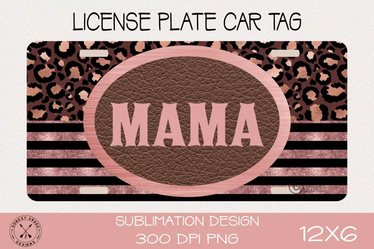 Monogram License Plate Sublimation|Rose Gold Leopard PNG