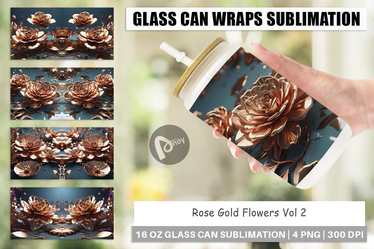 Glass Can Wraps Rose Gold Flowers example image 1