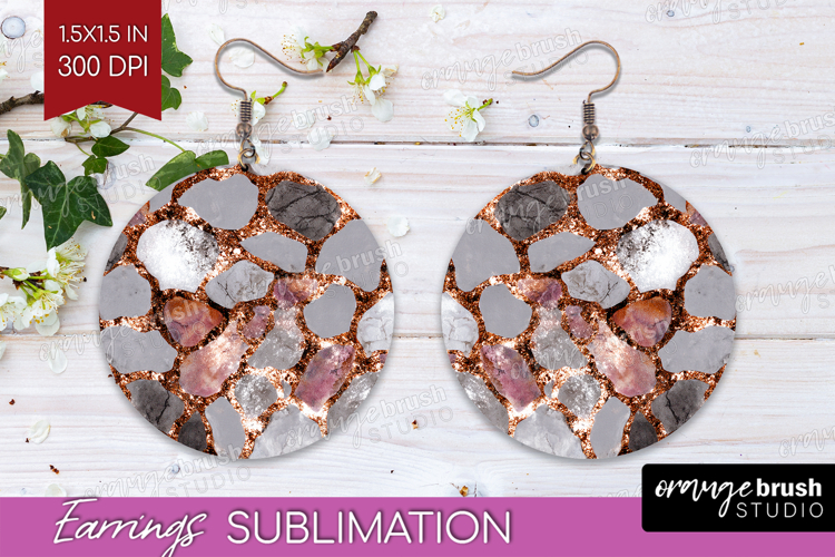 Rose Gold Texture Round Earrings - Glitter Background PNG