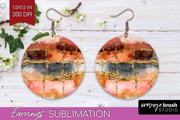 Rose Gold Texture Round Earrings - Glitter Background PNG