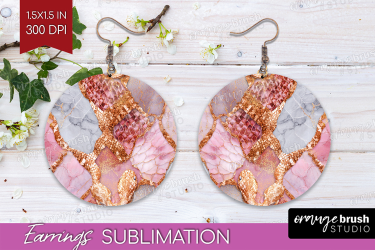 Rose Gold Texture Round Earrings - Glitter Background PNG