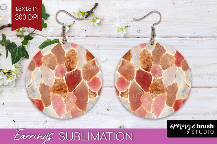Rose Gold Texture Round Earrings - Glitter Background PNG