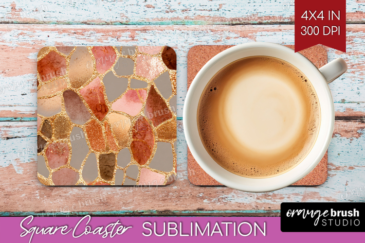 Rose Gold Texture Square Coaster - Glitter Background PNG