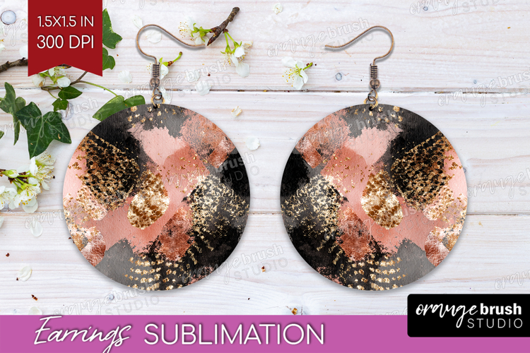 Rose Gold Texture Round Earrings - Glitter Background PNG