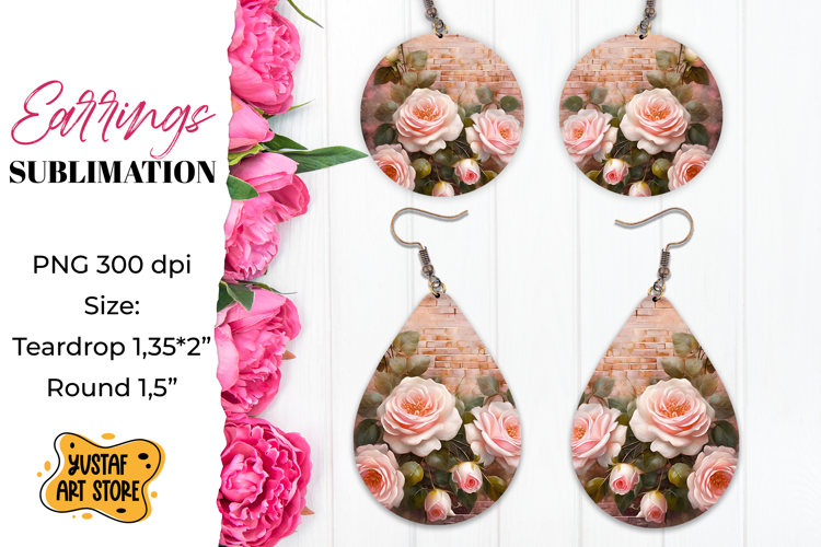 Rose Earrings Sublimation. Vintage earrings design