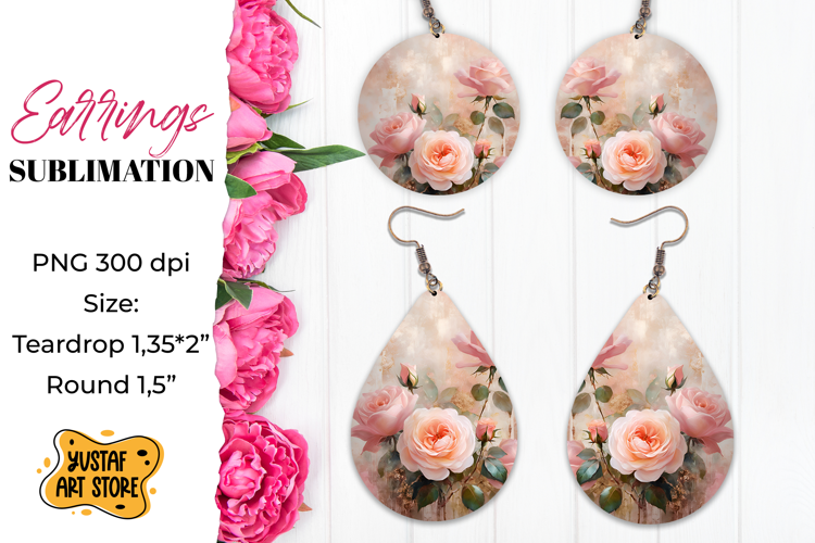 Rose Earrings Sublimation. Vintage earrings design