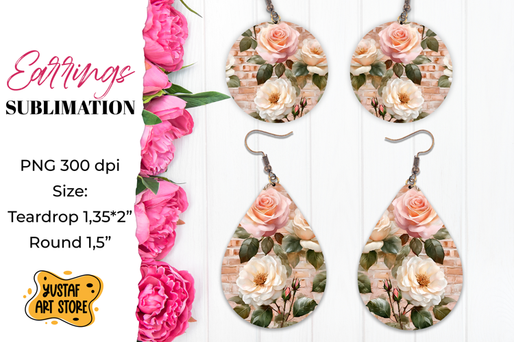 Rose Earrings Sublimation. Vintage earrings design
