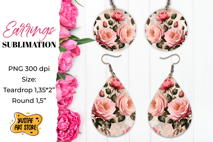 Rose Earrings Sublimation. Vintage earrings design