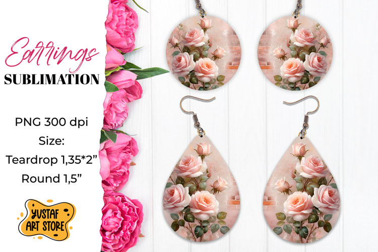 Rose Earrings Sublimation. Vintage earrings design