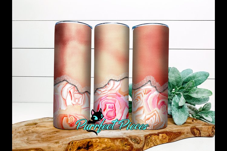 Rose Gold and pink flowers Tumbler Wrap example image 1