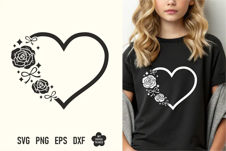 Rose Heart SVG - Halloween Floral Coquette Bow Cut File