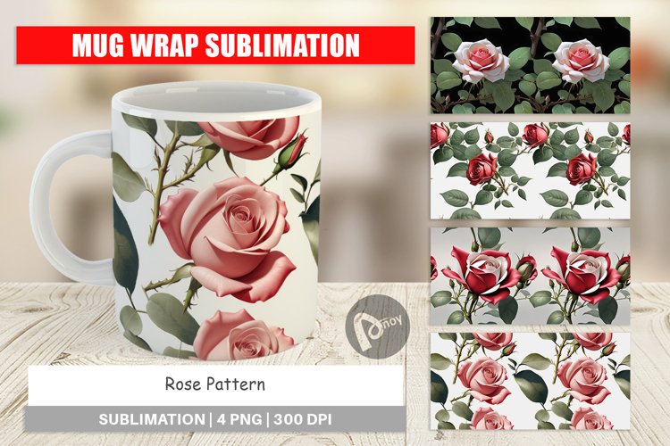 Mug Wrap Design Rose Pattern
