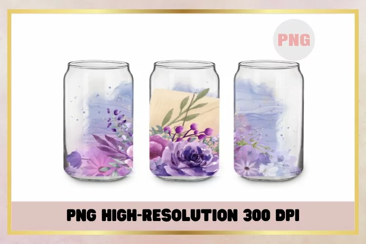 Rose Purple Watercolor Flowers Wrap For Libbey Can Glass