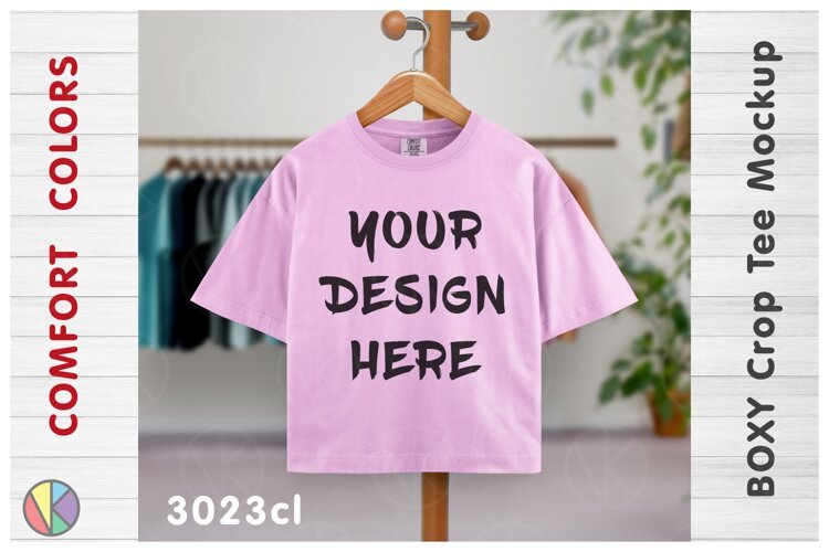 Comfort Colors 3023CL Rose Quartz Crop T-Shirt Mockup.