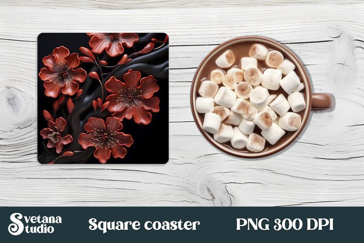Leather flower square coaster sublimation design, 3d flower coaster sublimation, 3d leather flower sublimation.