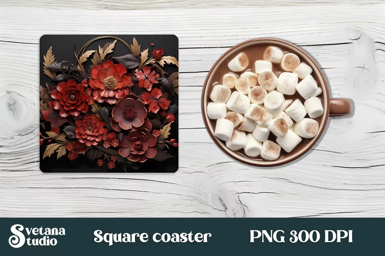 Leather flower square coaster | 3d flower coaster PNG