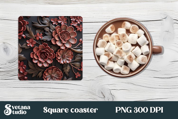 Leather flower square coaster | 3d flower coaster design