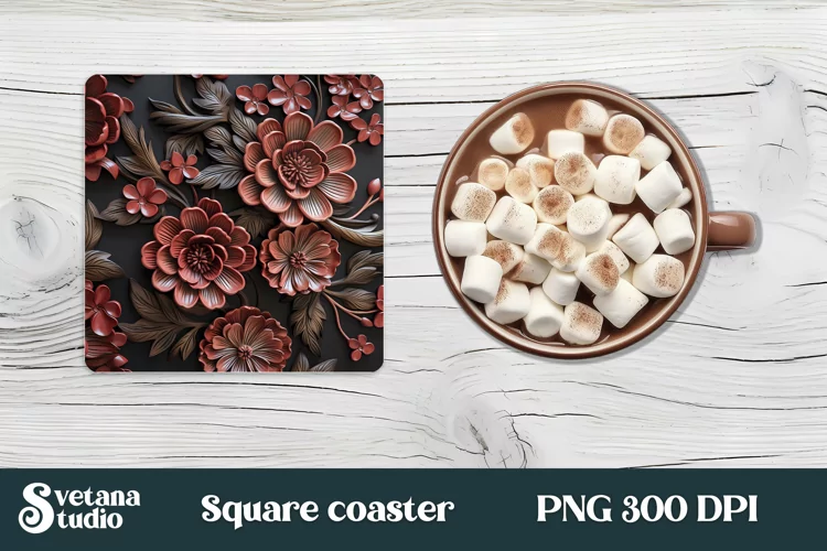 Leather flower square coaster | 3d flower coaster design