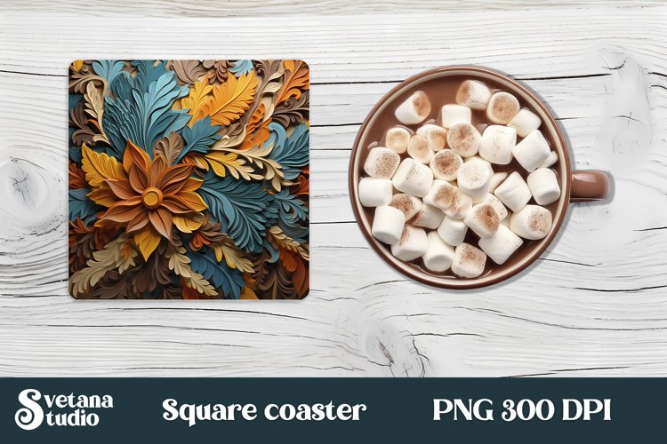 Leather flower square coaster | 3d flower coaster