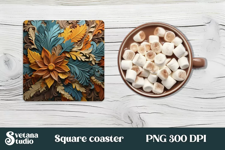 Leather flower square coaster | 3d flower coaster