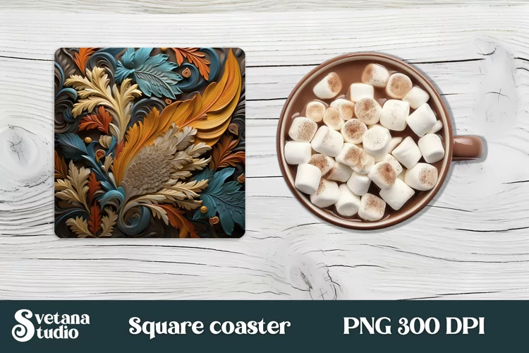 Leather floral square coaster | 3d flower coaster