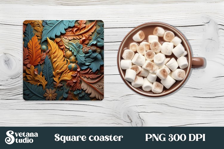 Leather floral square coaster | 3d floral coaster