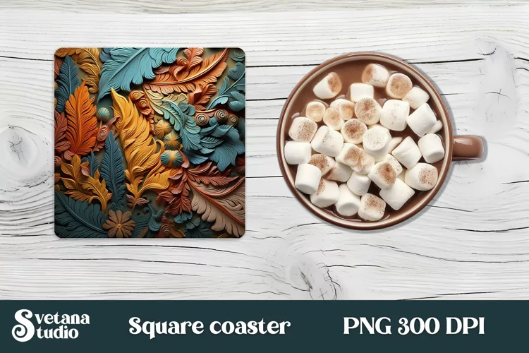 Leather floral square coaster | 3d floral coaster