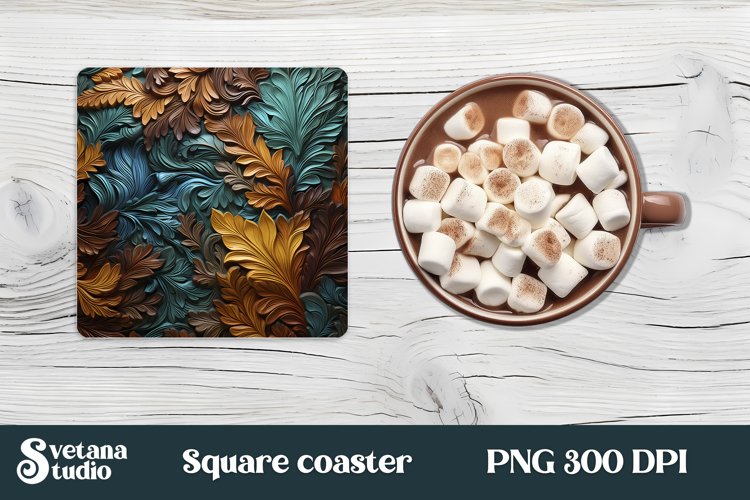 Leather floral square coaster | 3d floral coaster design