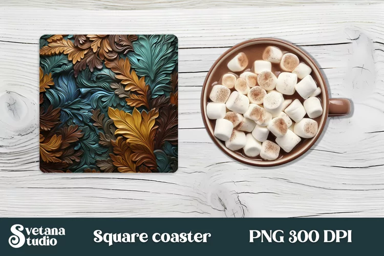 Leather floral square coaster | 3d floral coaster design