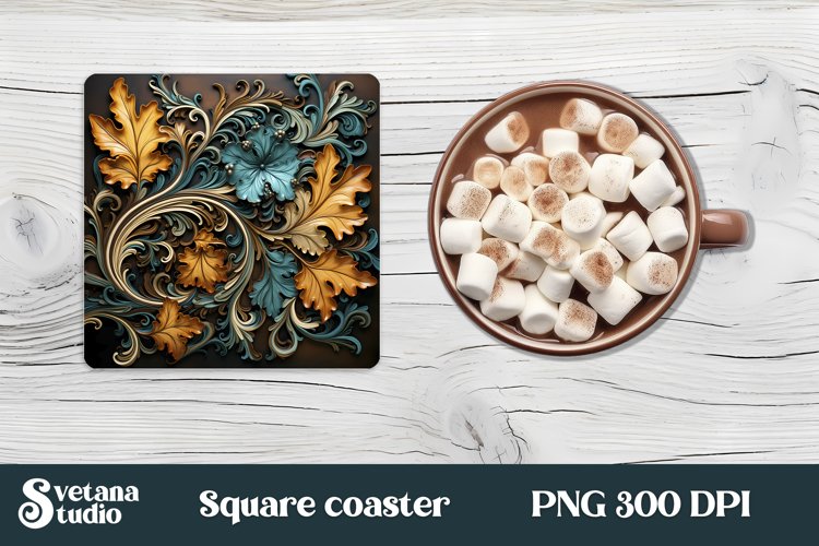 Leather floral square coaster sublimation design