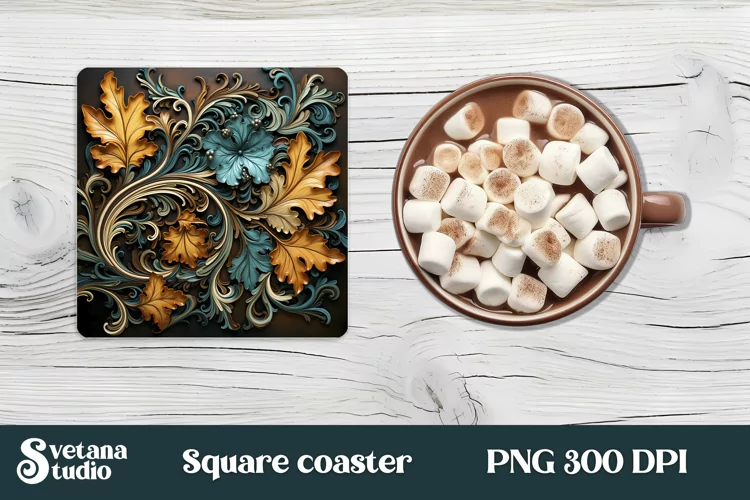 Leather floral square coaster sublimation design