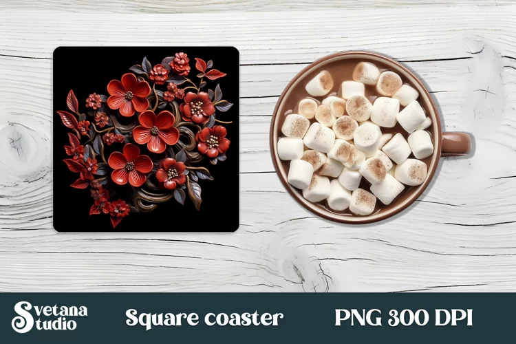 Leather 3d flower square coaster sublimation