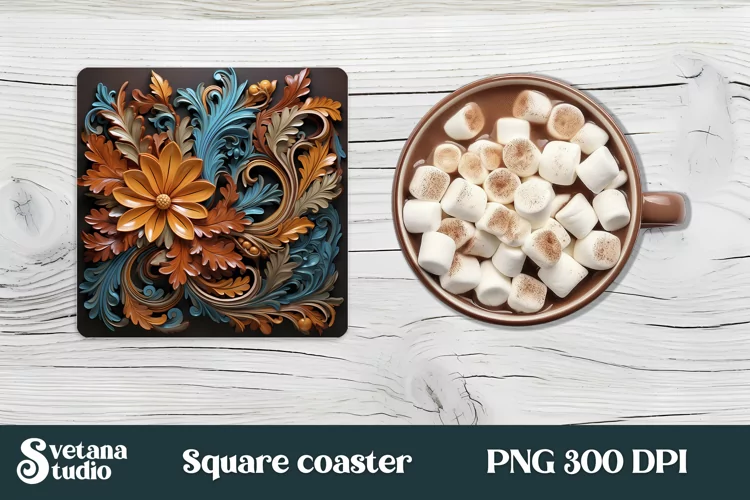 Leather 3d flower square coaster sublimation design