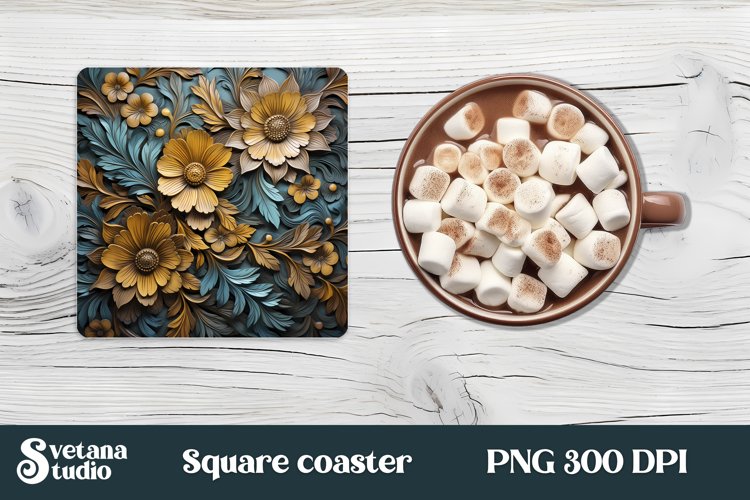 Leather 3d flower square coaster sublimation