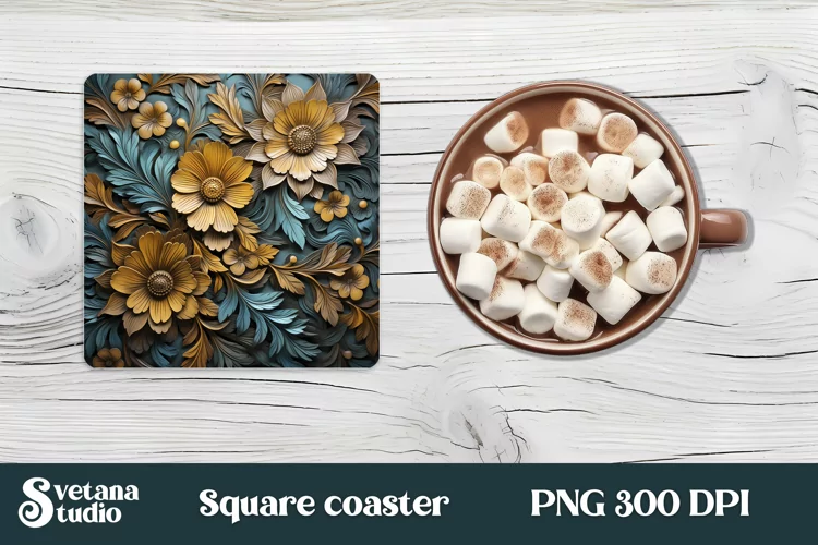 Leather 3d flower square coaster sublimation