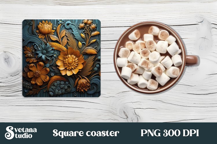 Leather 3d flower square coaster | Coaster PNG